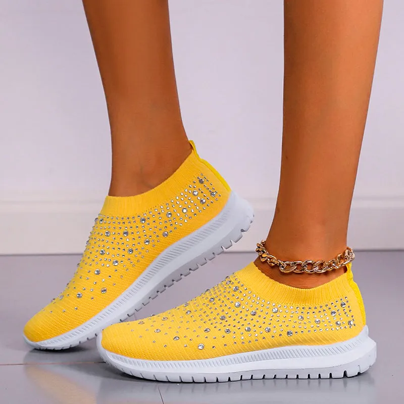 Cilool Women's Crystal Breathable Slip-On Walking Shoes