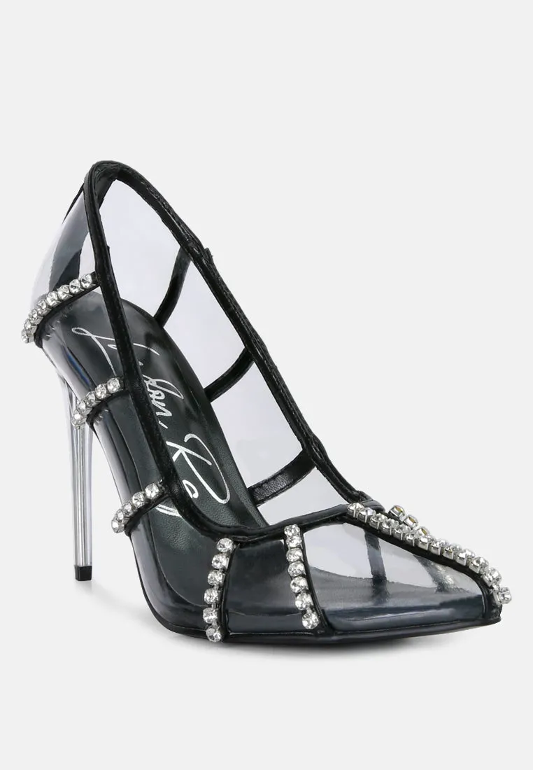 diamante clear stiletto heel pumps