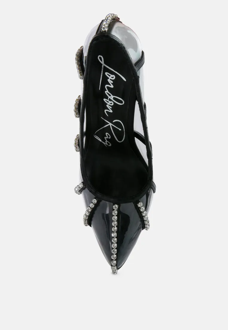 diamante clear stiletto heel pumps