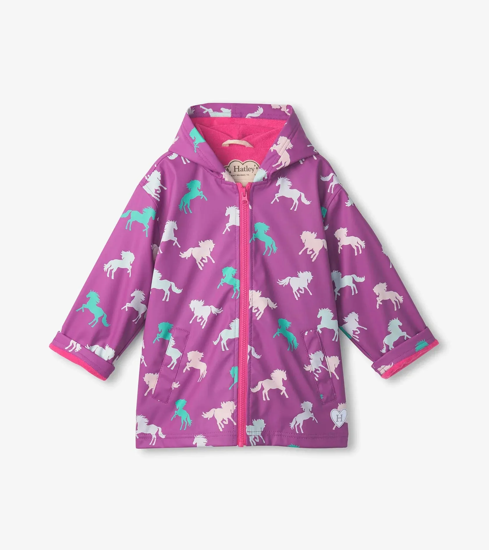 Hatley Leaping Horses Color Change Zip-Up Rain Jacket: Size 2 to 12