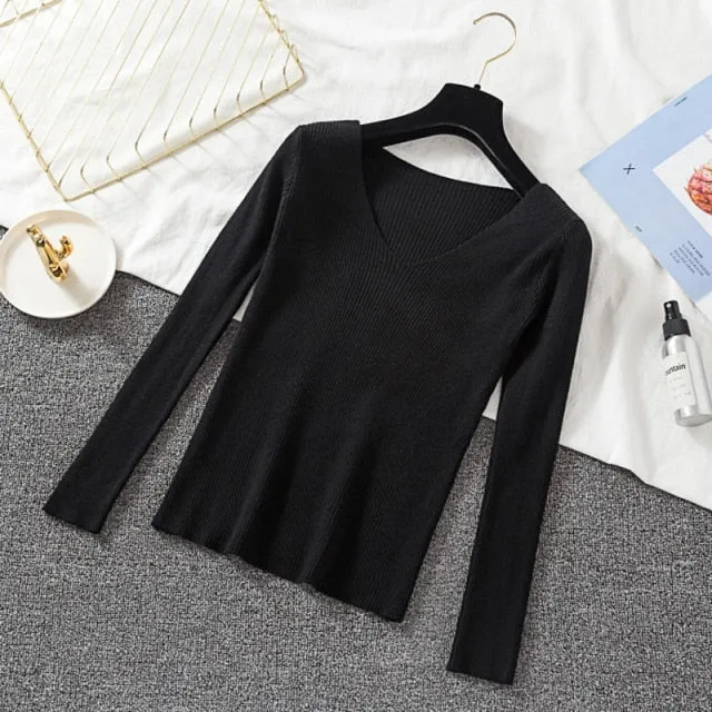 Knitted Long Sleeve V-neck autumn Top
