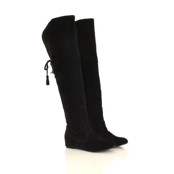 Warm plush lined wedge heels over the knee snow boots