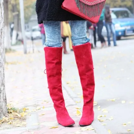 Warm plush lined wedge heels over the knee snow boots